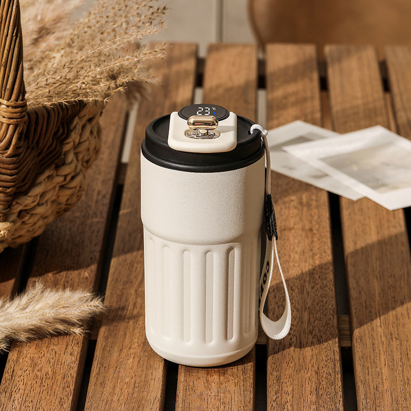 Smart Thermal Water Bottle - Portable 450ml Stainless Steel Insulated Coffee Mug for In-Car Use
