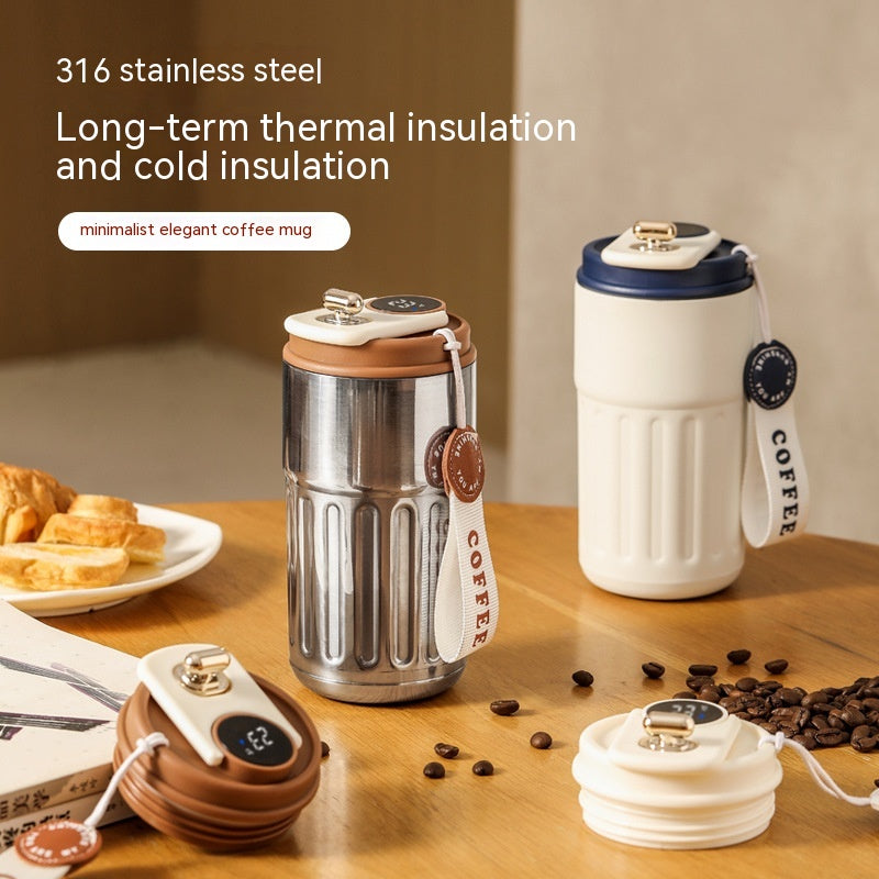 Smart Thermal Water Bottle - Portable 450ml Stainless Steel Insulated Coffee Mug for In-Car Use