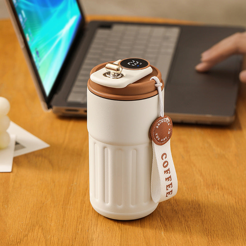Smart Thermal Water Bottle - Portable 450ml Stainless Steel Insulated Coffee Mug for In-Car Use