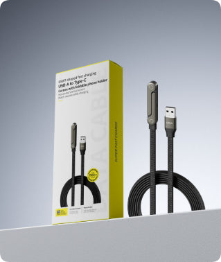 Fast Charging Foldable Data Cable - 2-in-1 USB-A to Type-C & Type-C to Type-C with Built-in Phone Tablet Stand
