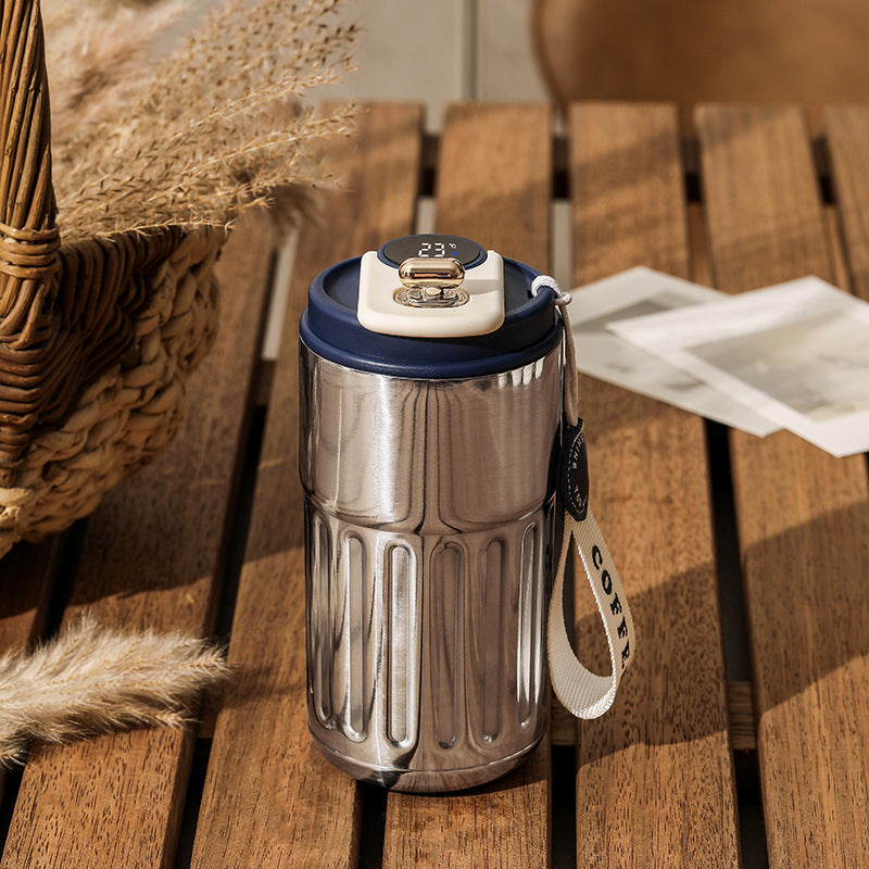 Smart Thermal Water Bottle - Portable 450ml Stainless Steel Insulated Coffee Mug for In-Car Use
